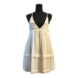 White Swiss Dot Babydoll Dress – Size Medium – Cottagecore Boho Summer